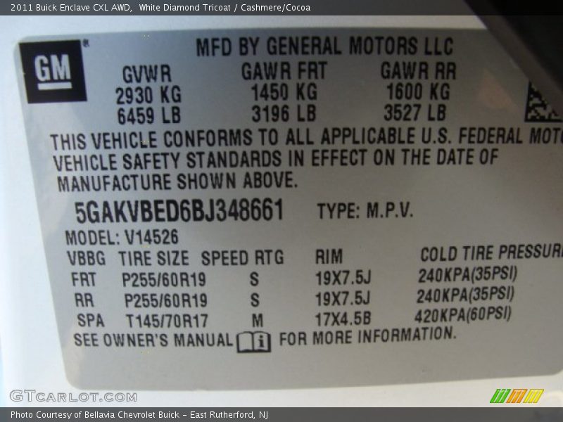 White Diamond Tricoat / Cashmere/Cocoa 2011 Buick Enclave CXL AWD