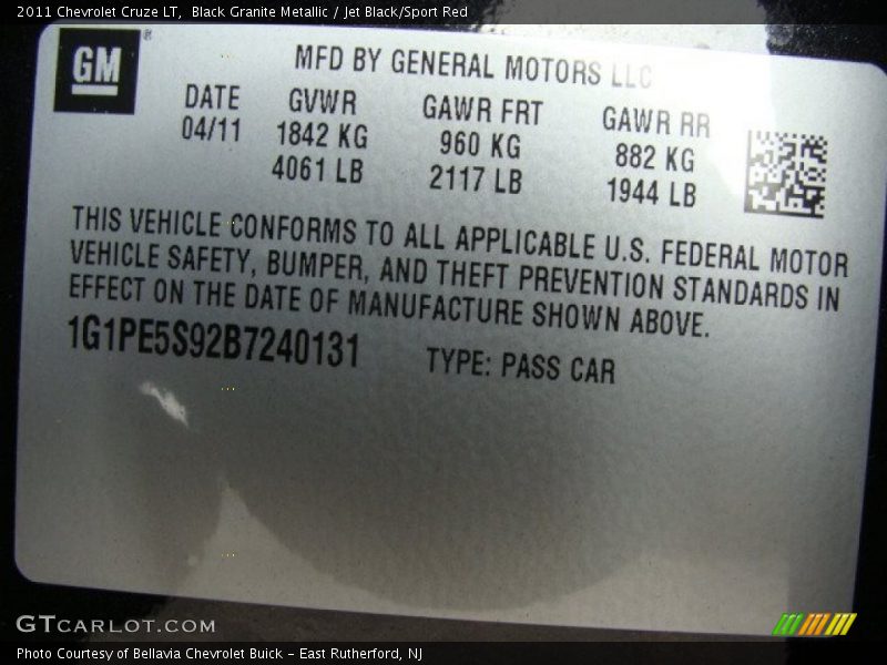 Black Granite Metallic / Jet Black/Sport Red 2011 Chevrolet Cruze LT