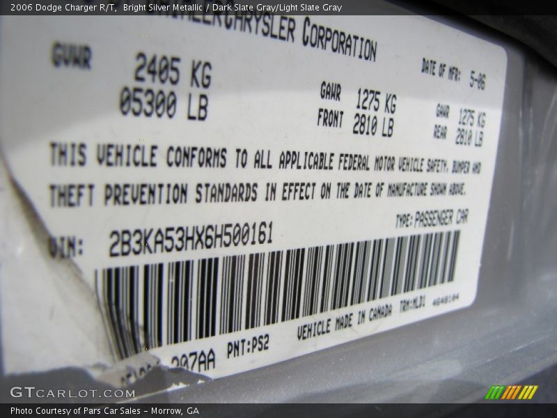 Bright Silver Metallic / Dark Slate Gray/Light Slate Gray 2006 Dodge Charger R/T