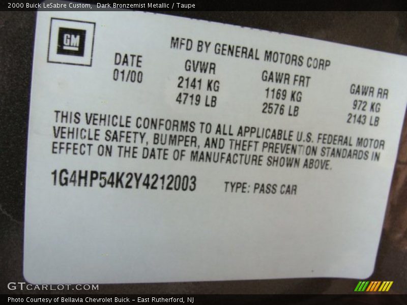 Dark Bronzemist Metallic / Taupe 2000 Buick LeSabre Custom