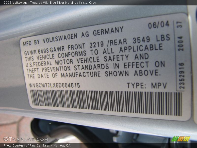 Blue Silver Metallic / Kristal Grey 2005 Volkswagen Touareg V8