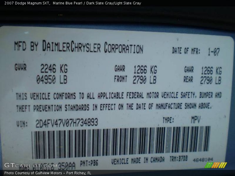 Marine Blue Pearl / Dark Slate Gray/Light Slate Gray 2007 Dodge Magnum SXT