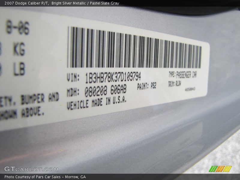 Bright Silver Metallic / Pastel Slate Gray 2007 Dodge Caliber R/T