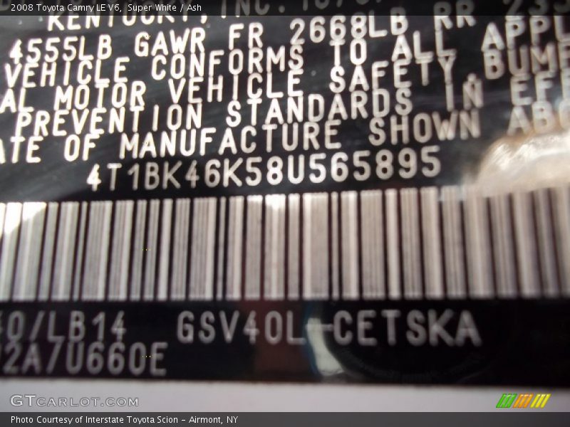 Super White / Ash 2008 Toyota Camry LE V6