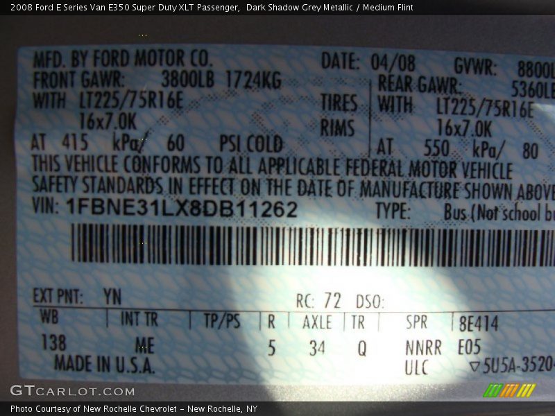 Dark Shadow Grey Metallic / Medium Flint 2008 Ford E Series Van E350 Super Duty XLT Passenger