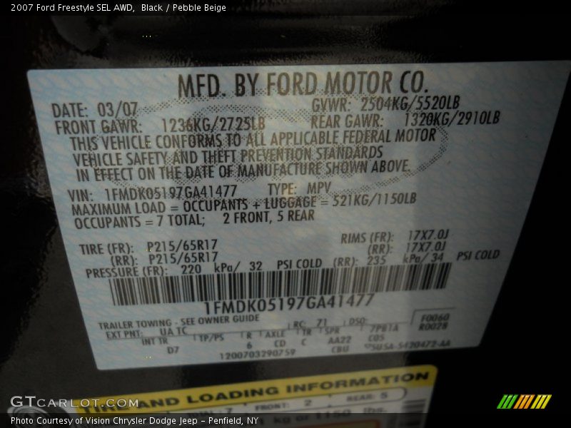 Black / Pebble Beige 2007 Ford Freestyle SEL AWD