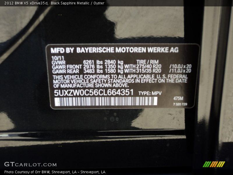 Info Tag of 2012 X5 xDrive35d