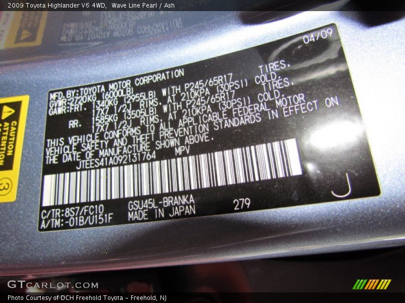 Wave Line Pearl / Ash 2009 Toyota Highlander V6 4WD