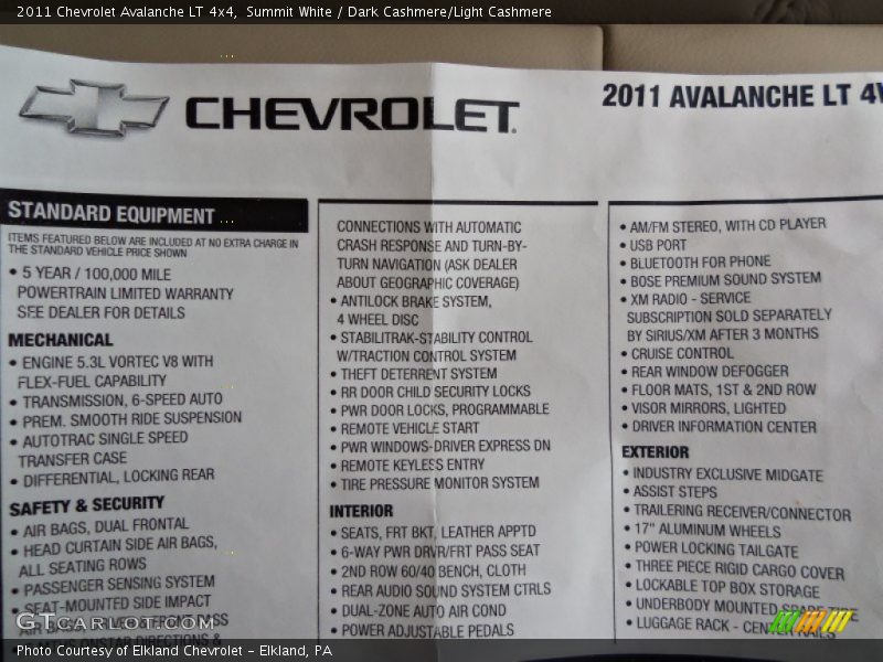 Summit White / Dark Cashmere/Light Cashmere 2011 Chevrolet Avalanche LT 4x4