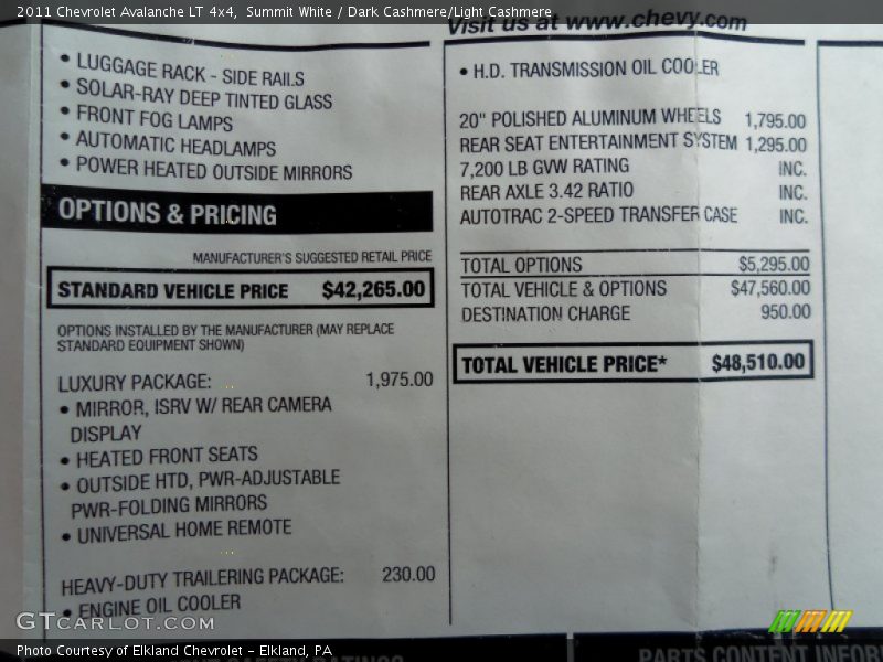 Summit White / Dark Cashmere/Light Cashmere 2011 Chevrolet Avalanche LT 4x4
