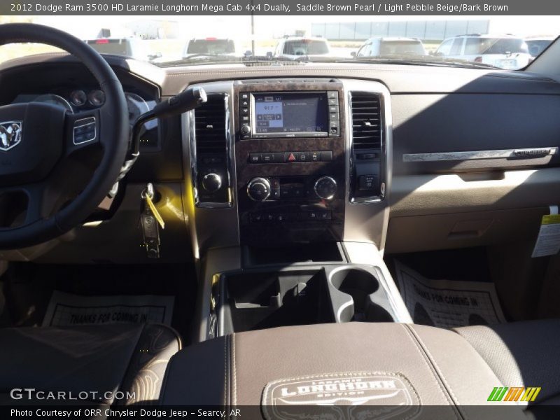 Saddle Brown Pearl / Light Pebble Beige/Bark Brown 2012 Dodge Ram 3500 HD Laramie Longhorn Mega Cab 4x4 Dually