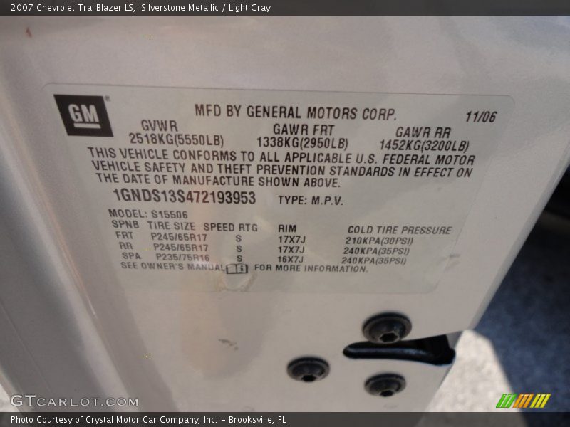 Silverstone Metallic / Light Gray 2007 Chevrolet TrailBlazer LS