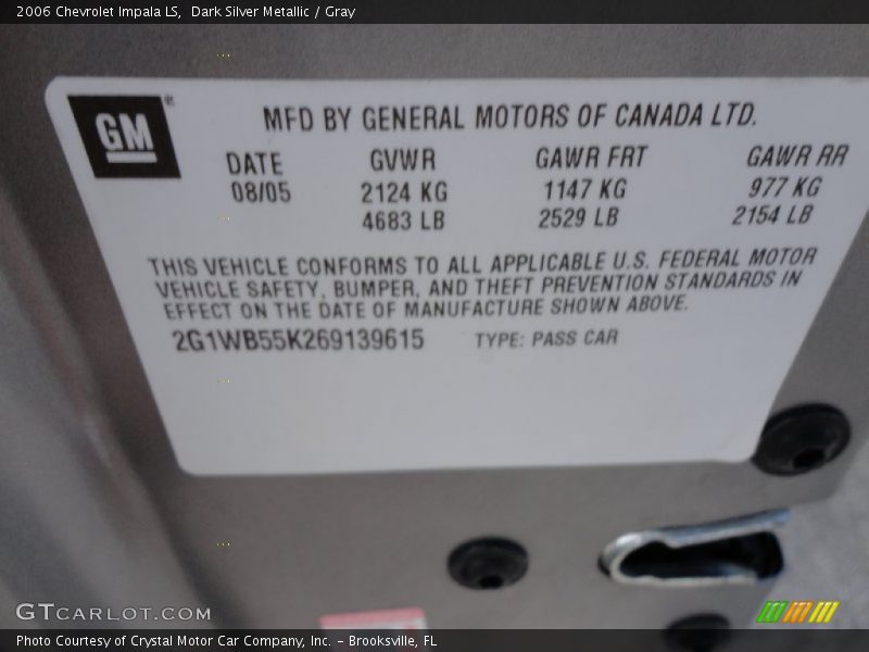 Dark Silver Metallic / Gray 2006 Chevrolet Impala LS