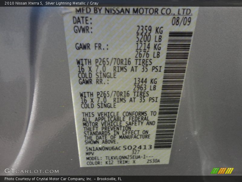 Silver Lightning Metallic / Gray 2010 Nissan Xterra S