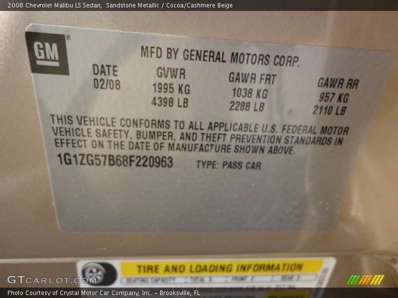 Sandstone Metallic / Cocoa/Cashmere Beige 2008 Chevrolet Malibu LS Sedan