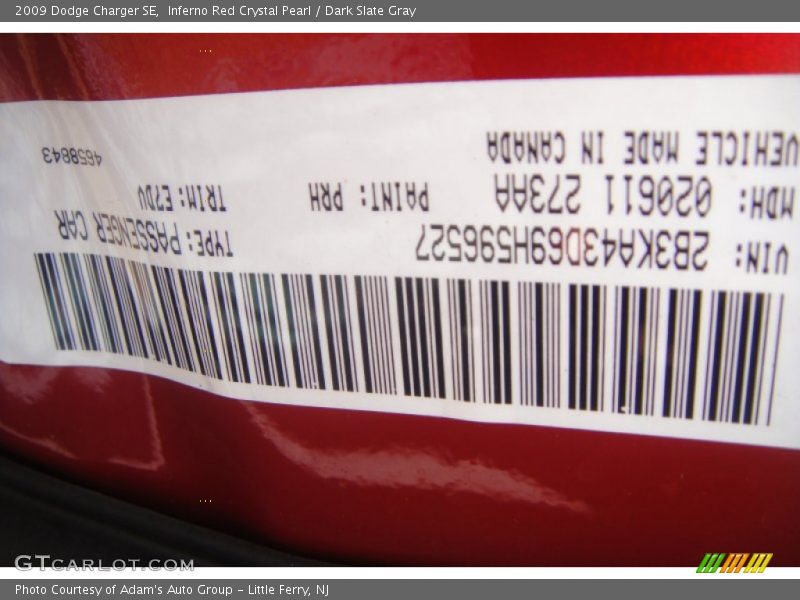 Inferno Red Crystal Pearl / Dark Slate Gray 2009 Dodge Charger SE