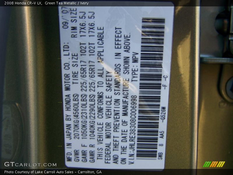 Green Tea Metallic / Ivory 2008 Honda CR-V LX