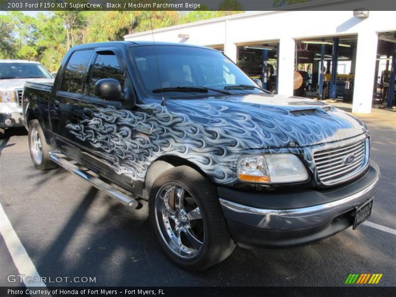 Black / Medium Parchment Beige 2003 Ford F150 XLT SuperCrew