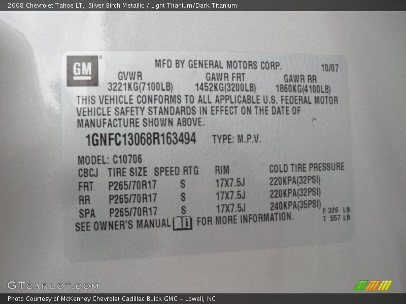Silver Birch Metallic / Light Titanium/Dark Titanium 2008 Chevrolet Tahoe LT