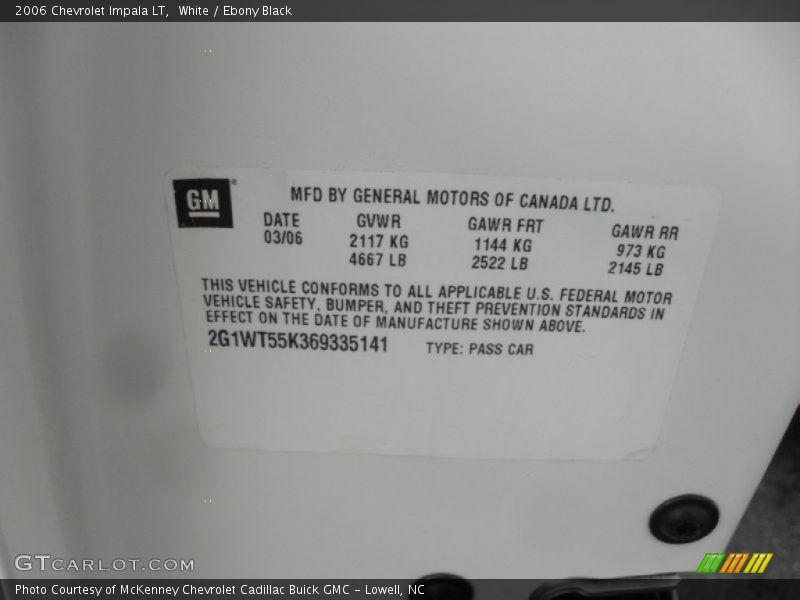 White / Ebony Black 2006 Chevrolet Impala LT