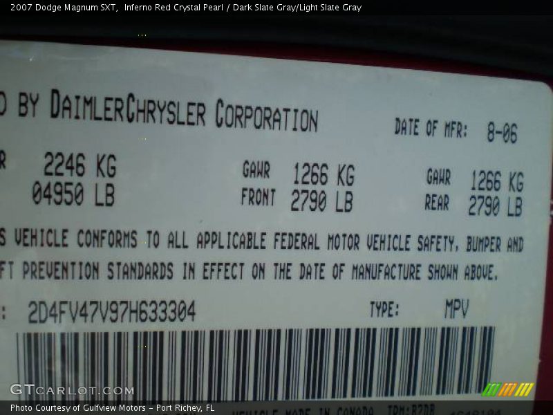 Inferno Red Crystal Pearl / Dark Slate Gray/Light Slate Gray 2007 Dodge Magnum SXT