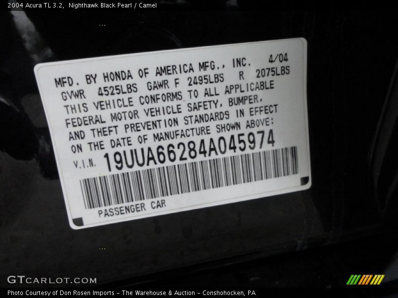 Nighthawk Black Pearl / Camel 2004 Acura TL 3.2