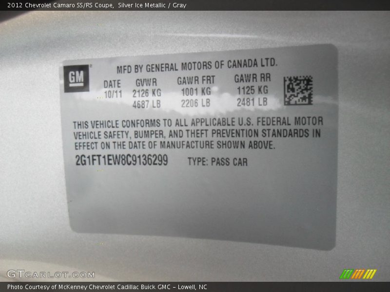 Silver Ice Metallic / Gray 2012 Chevrolet Camaro SS/RS Coupe