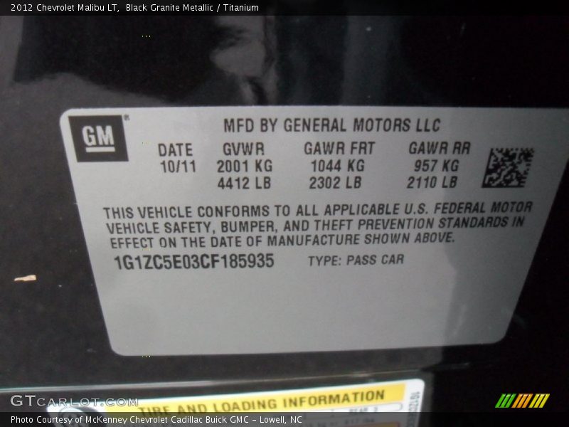 Black Granite Metallic / Titanium 2012 Chevrolet Malibu LT