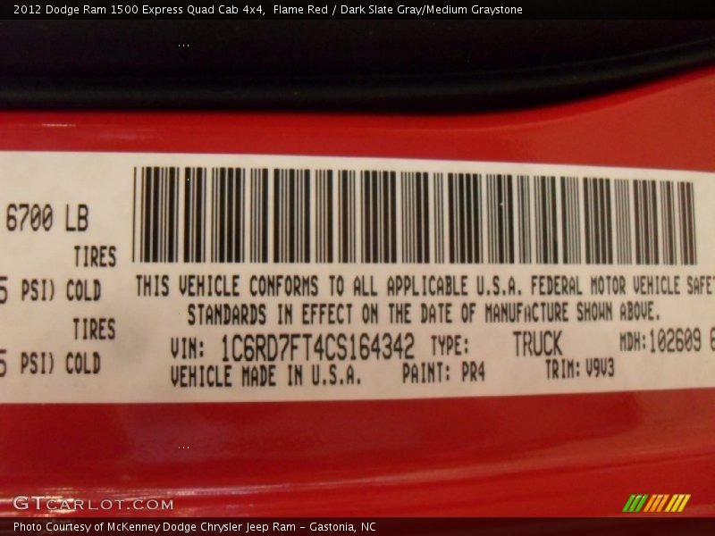 2012 Ram 1500 Express Quad Cab 4x4 Flame Red Color Code PR4