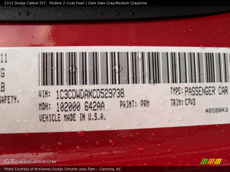 Redline 2-Coat Pearl / Dark Slate Gray/Medium Graystone 2012 Dodge Caliber SXT