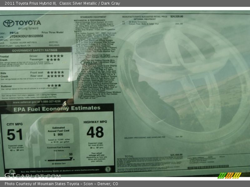 Classic Silver Metallic / Dark Gray 2011 Toyota Prius Hybrid III