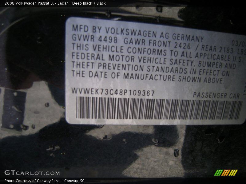 Deep Black / Black 2008 Volkswagen Passat Lux Sedan