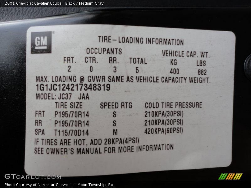 Black / Medium Gray 2001 Chevrolet Cavalier Coupe