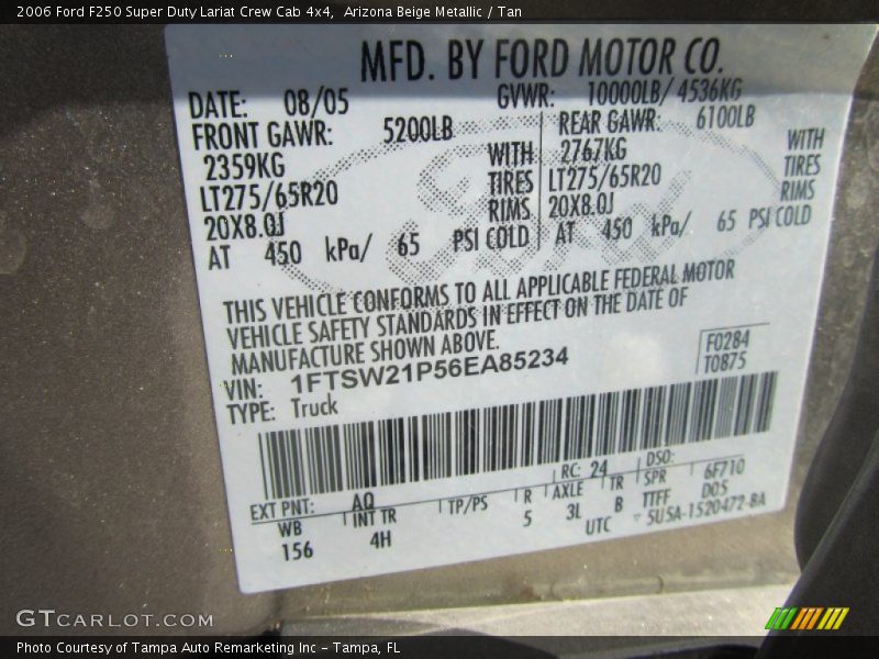 Arizona Beige Metallic / Tan 2006 Ford F250 Super Duty Lariat Crew Cab 4x4