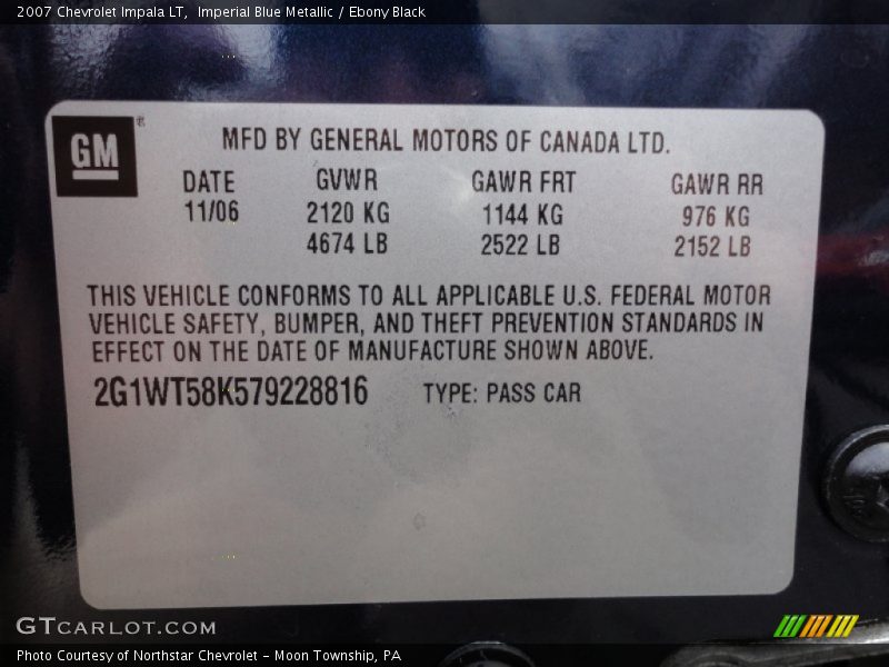 Imperial Blue Metallic / Ebony Black 2007 Chevrolet Impala LT