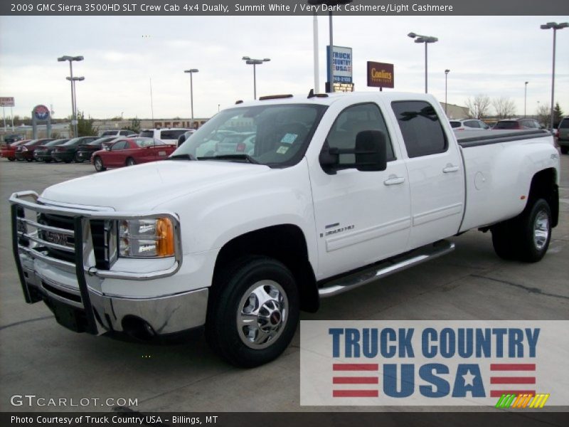 Summit White / Very Dark Cashmere/Light Cashmere 2009 GMC Sierra 3500HD SLT Crew Cab 4x4 Dually
