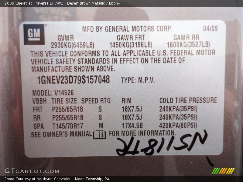 Desert Brown Metallic / Ebony 2009 Chevrolet Traverse LT AWD