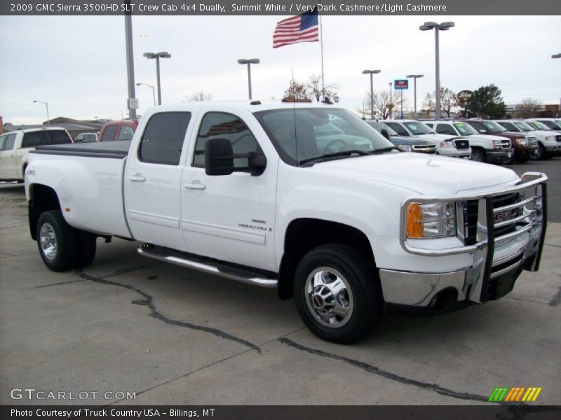 Summit White / Very Dark Cashmere/Light Cashmere 2009 GMC Sierra 3500HD SLT Crew Cab 4x4 Dually