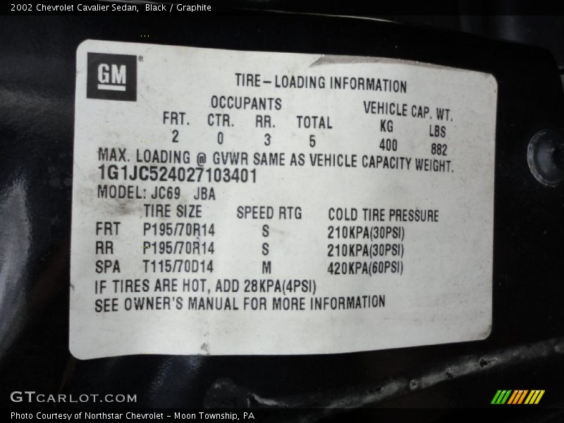 Black / Graphite 2002 Chevrolet Cavalier Sedan