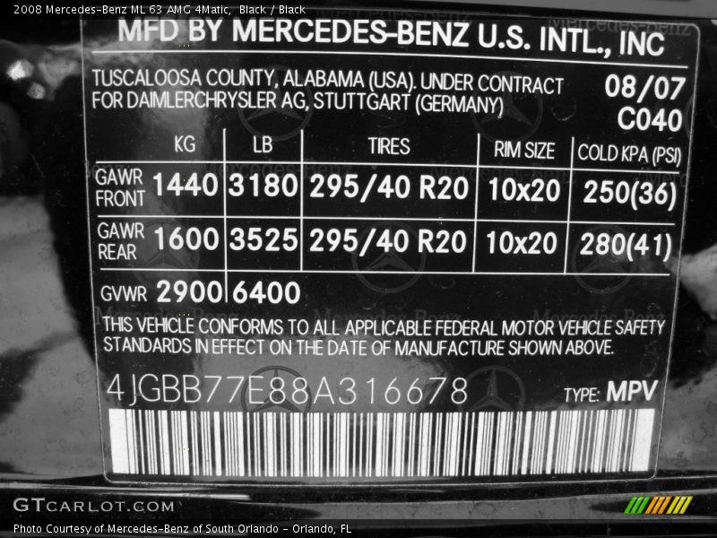 Black / Black 2008 Mercedes-Benz ML 63 AMG 4Matic