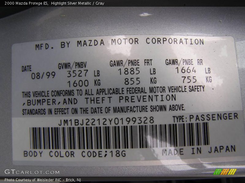 Highlight Silver Metallic / Gray 2000 Mazda Protege ES