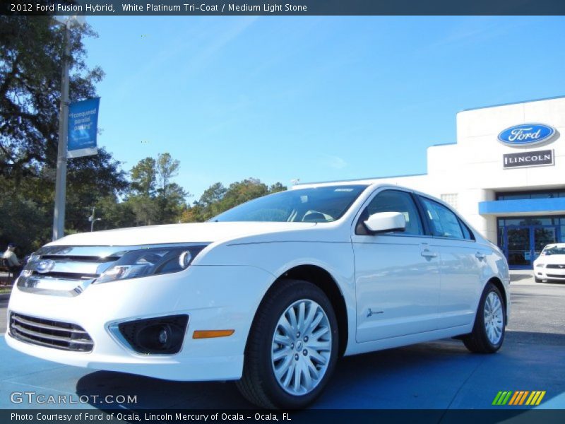 White Platinum Tri-Coat / Medium Light Stone 2012 Ford Fusion Hybrid