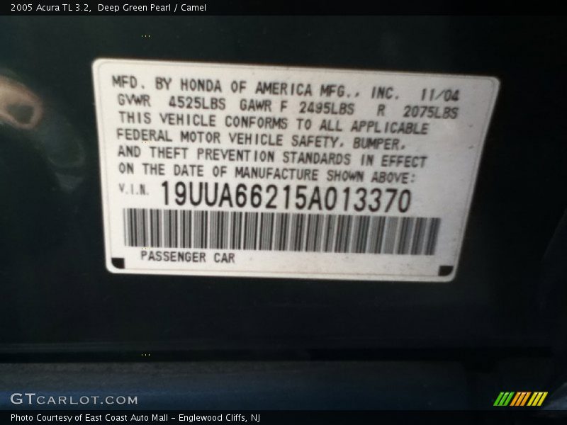 Deep Green Pearl / Camel 2005 Acura TL 3.2