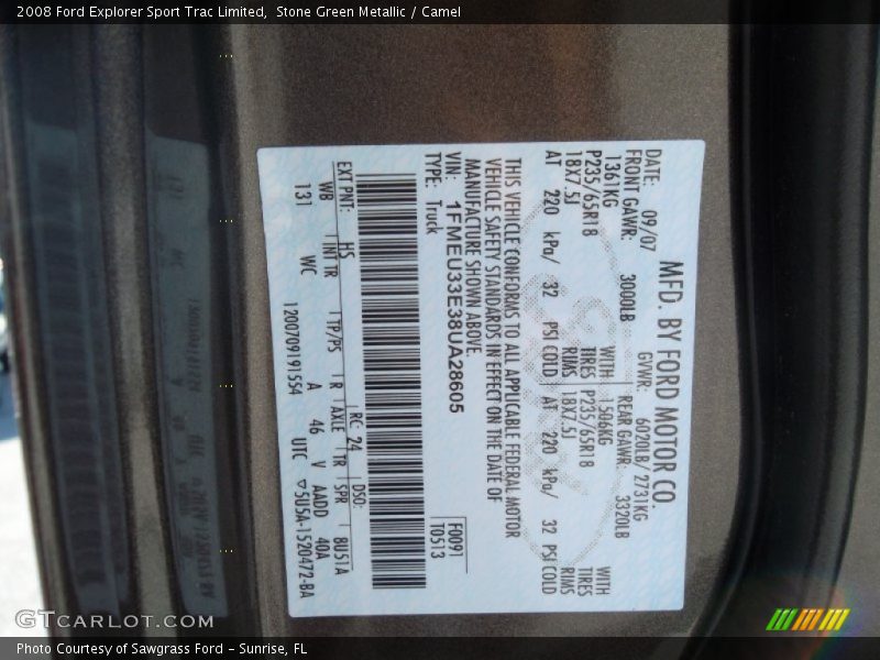 2008 Explorer Sport Trac Limited Stone Green Metallic Color Code HS