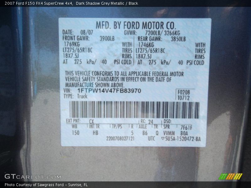 Dark Shadow Grey Metallic / Black 2007 Ford F150 FX4 SuperCrew 4x4