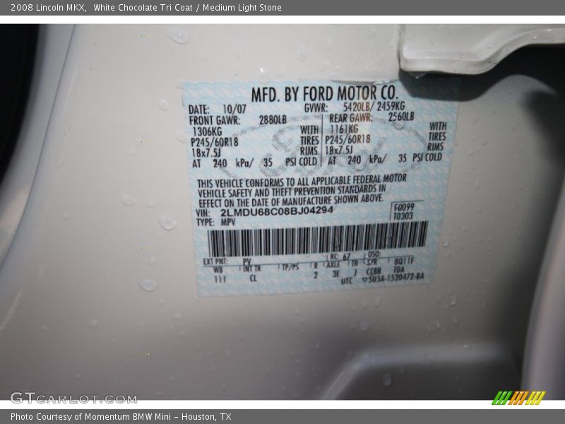White Chocolate Tri Coat / Medium Light Stone 2008 Lincoln MKX