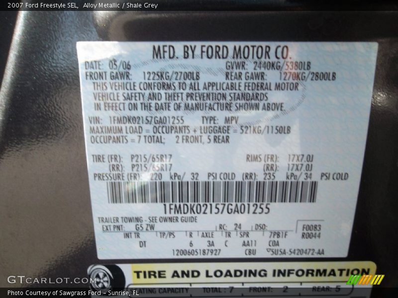 2007 Freestyle SEL Alloy Metallic Color Code G5