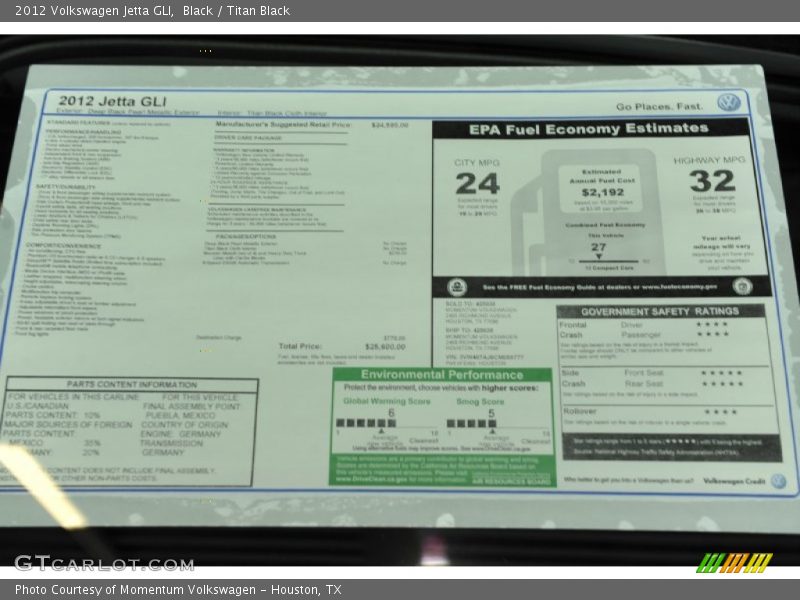  2012 Jetta GLI Window Sticker
