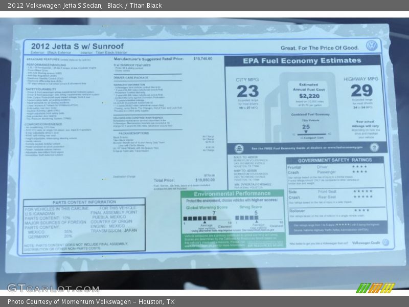 Black / Titan Black 2012 Volkswagen Jetta S Sedan