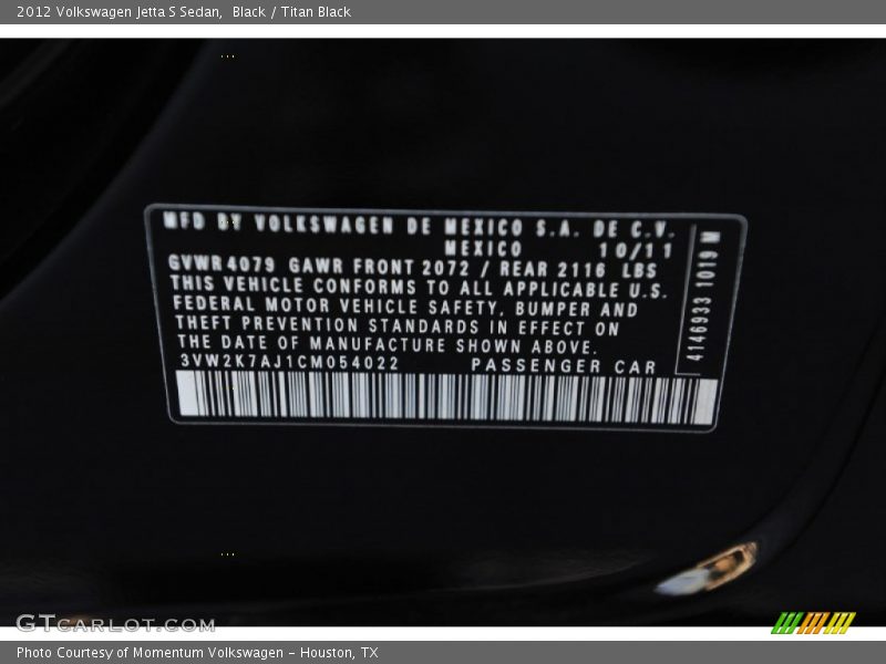 Black / Titan Black 2012 Volkswagen Jetta S Sedan